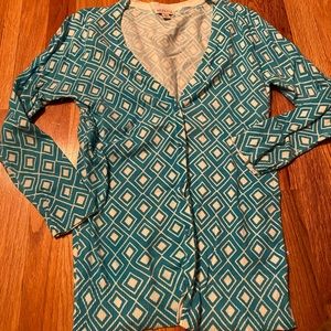 Blue and white button up sweeter